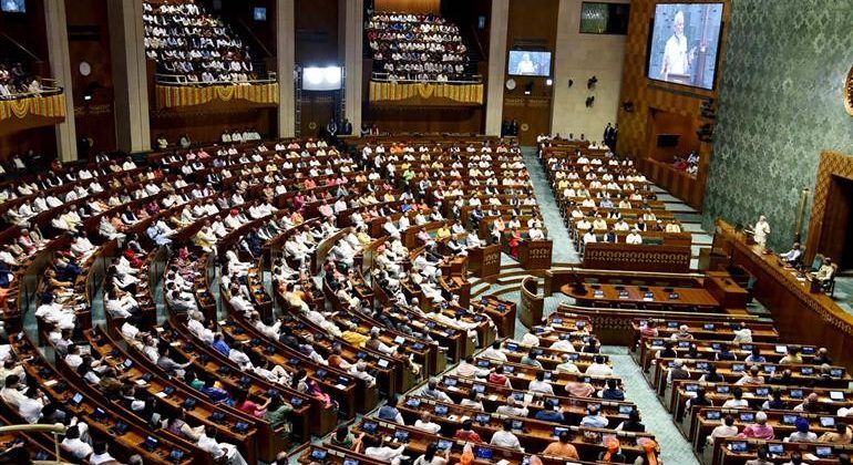 Prime Minister Narendra Modi addressing in the Parliament on the occasion of the ceremony of dedication of the new Parliament House to the nation