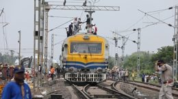 Restoration work continues on war footing at train accident site