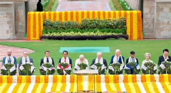 Leaders of G-20 countries paying tribute at the Samadhi of Mahatma Gandhi