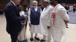 Prime Minister Narendra Modi introducing Nitish Kumar to the US President