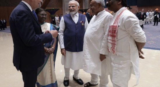 Prime Minister Narendra Modi introducing Nitish Kumar to the US President