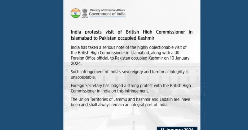 India protests British High Commissioner's visit to Pakistan-occupied Kashmir in Islamabad