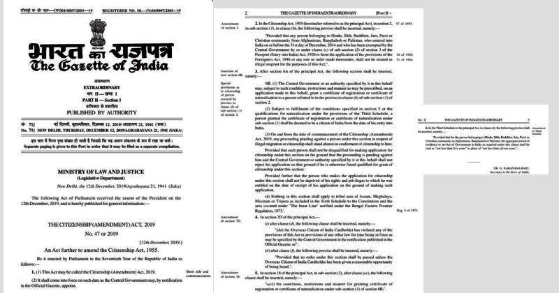 Central government announces implementation of Citizenship Amendment Act (CAA)