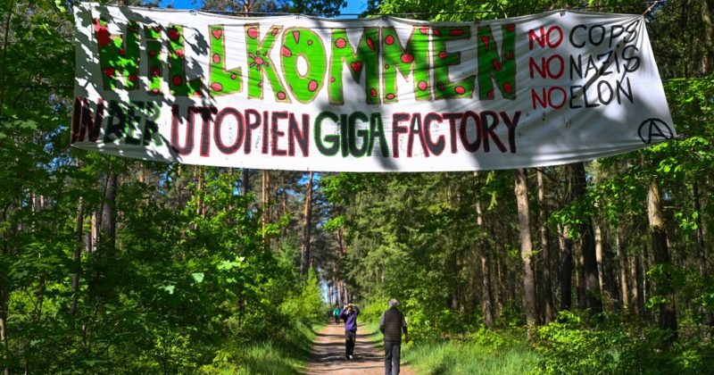 Protest against expansion of Tesla's electric car factory in Germany