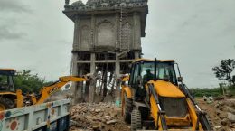 Bulldozer demolishes an illegal mazar in Shravasti