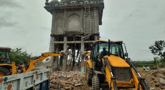 Bulldozer demolishes an illegal mazar in Shravasti